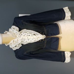 NWT BB Jeans Lace and Crochet Denim Jacket Hook Closure  XL